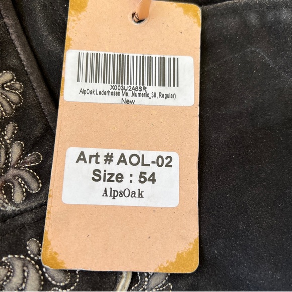 Lederhosen AlpsOak dark brown embroidered size 54 men's leather Germany 38 NWT - Picture 7 of 10
